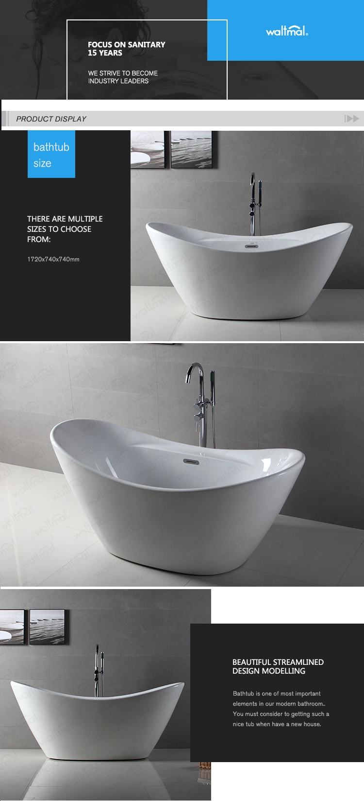 67 Inch Acrylic Double Ended Slipper Freestanding Tub