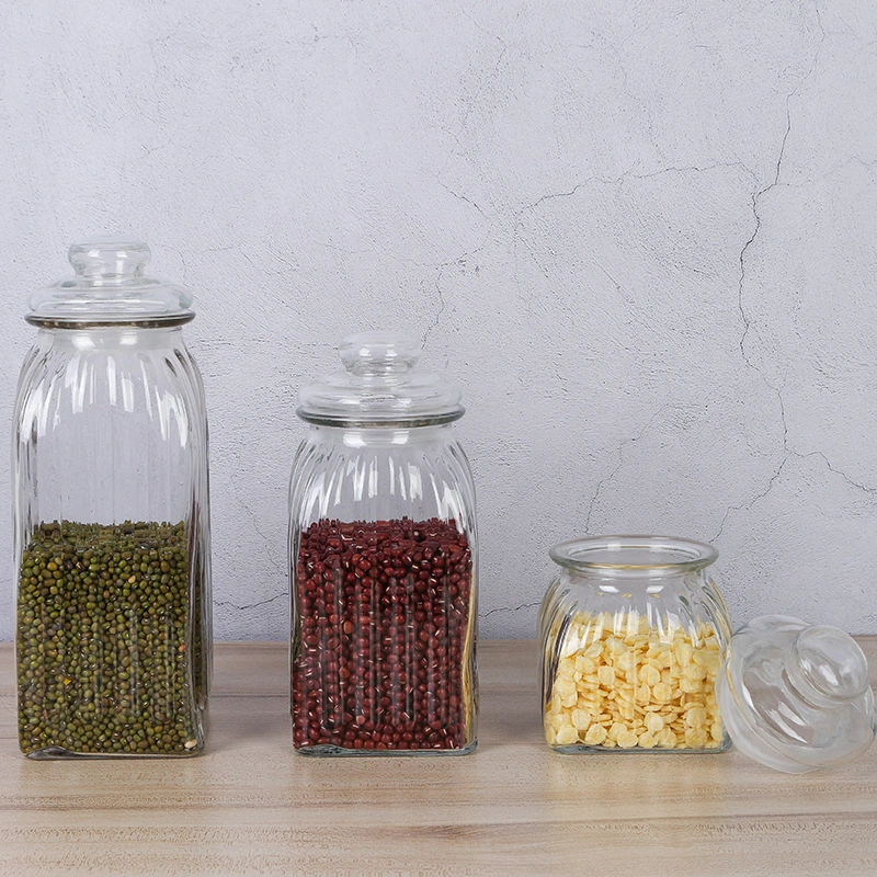 Square Glass Storage Jars with Lid Glass Food Storage Canister Cookie Jar