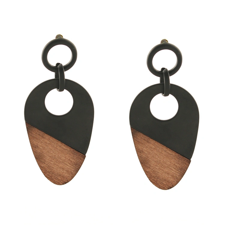 2019 Trending Products Ferrule European Statement Earrings Black and Brown Wood Stud Earrings