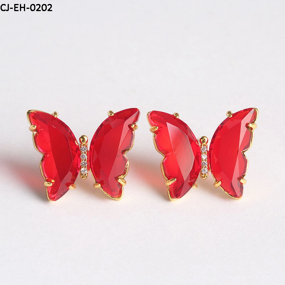 Lovely Versatile Color Crystal Butterfly Earrings Female S925 Sterling Silver Needle Earrings Jewelry