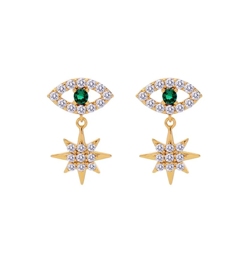 Sterling Silver Earrings, Devil Eye Earrings, Blue Evil Eye Earrings with Star Shaped Dangle, Silver Jewelry for Women 2020 Brand New Fashion