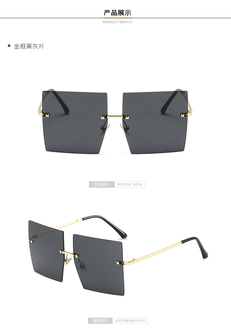 Wholesale Light Weight Metal Vintage Rectangular Rimless Square Sunglasses
