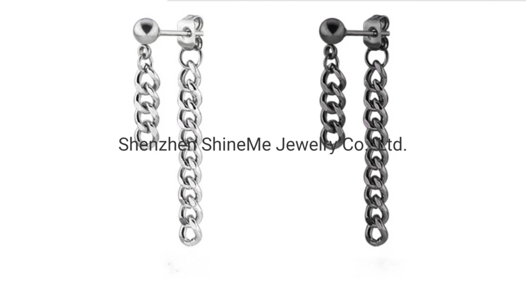 Factory Direct Sales Fashion Stainless Steel Ball Earrings Stainless Steel Personality Double Chain Earrings Er4248