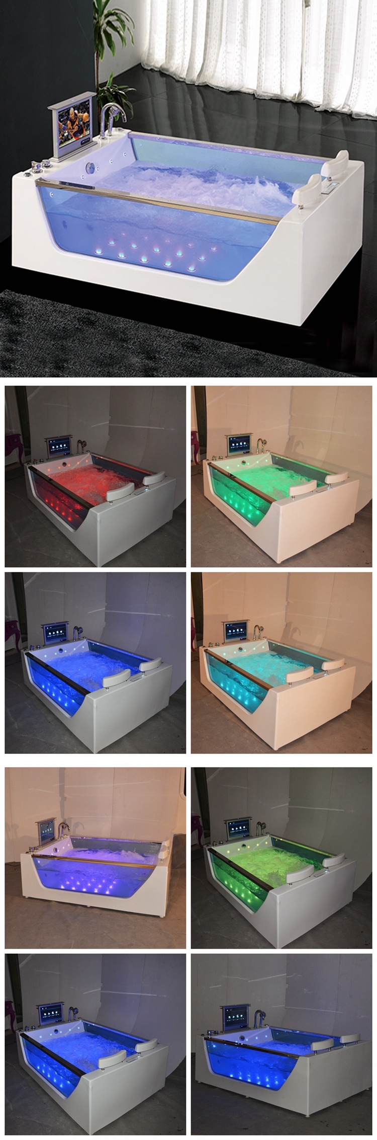 Tempered Glass Sides Custom Made Sanitary Ware Bathtub Freestanding Whirlpool Tub