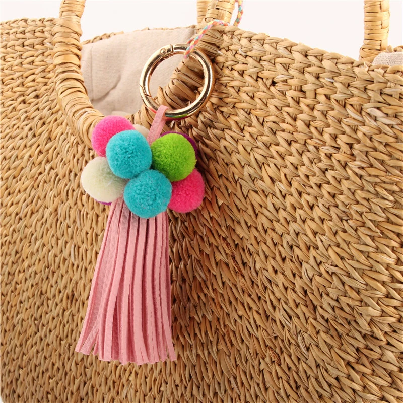 Bag Hanging Deoration Gift Women Leather Tassel POM POM Keychain