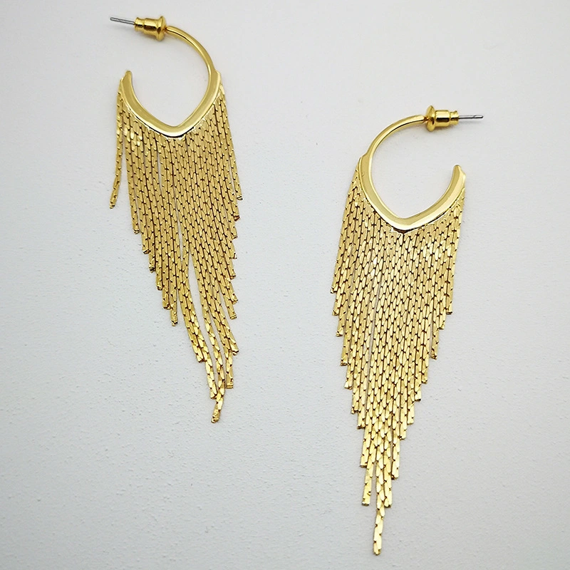 Super Fairy Fashion Women Temperament Long Gold Tassel Earrings Jewelry