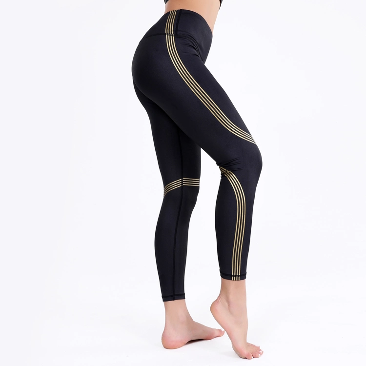 Black Clothes Fashion Gym Wear Active Sports Wear Athletic Pant Gloden Striped Trouser Yoga Legging