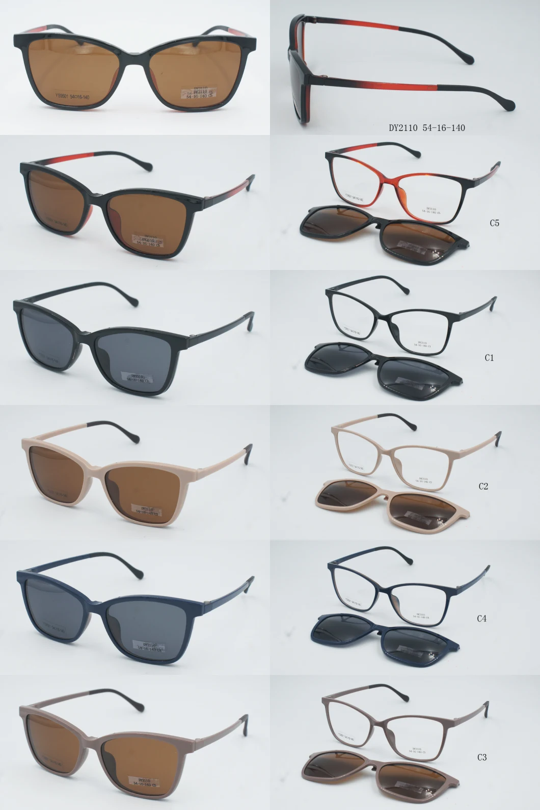 Polarized Square Myopia Glasses Frame Magnetic Sunglasses Clip on