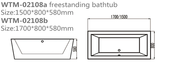 Rectangular Freestanding Acrylic Bathtub Reinforced by FRP for USA Europe