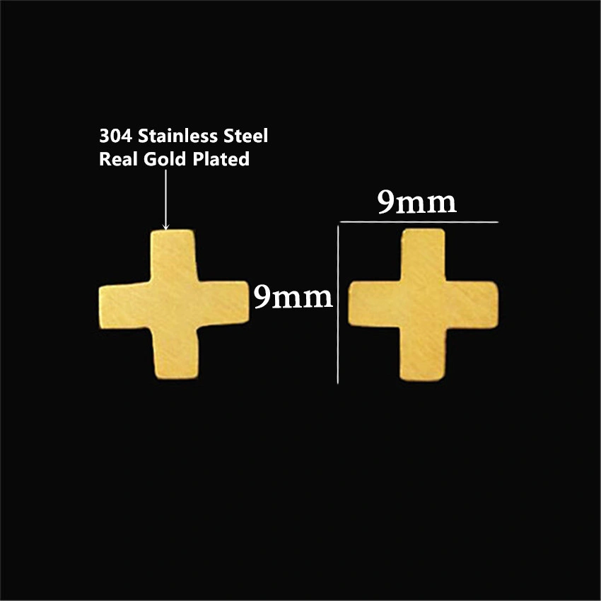 Wholesale Cute Tiny Cross Stud Earrings Men Women Stainless Steel Jewelry PVD Gold Rose Gold Silver Color