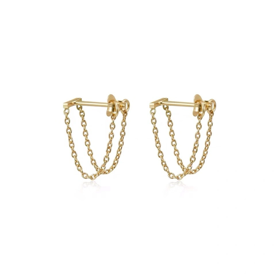 Titanium Steel Vacuum 24K Gold Fashionable All-Match Chain Chic Gold-Plated Crossbar Chain Earrings