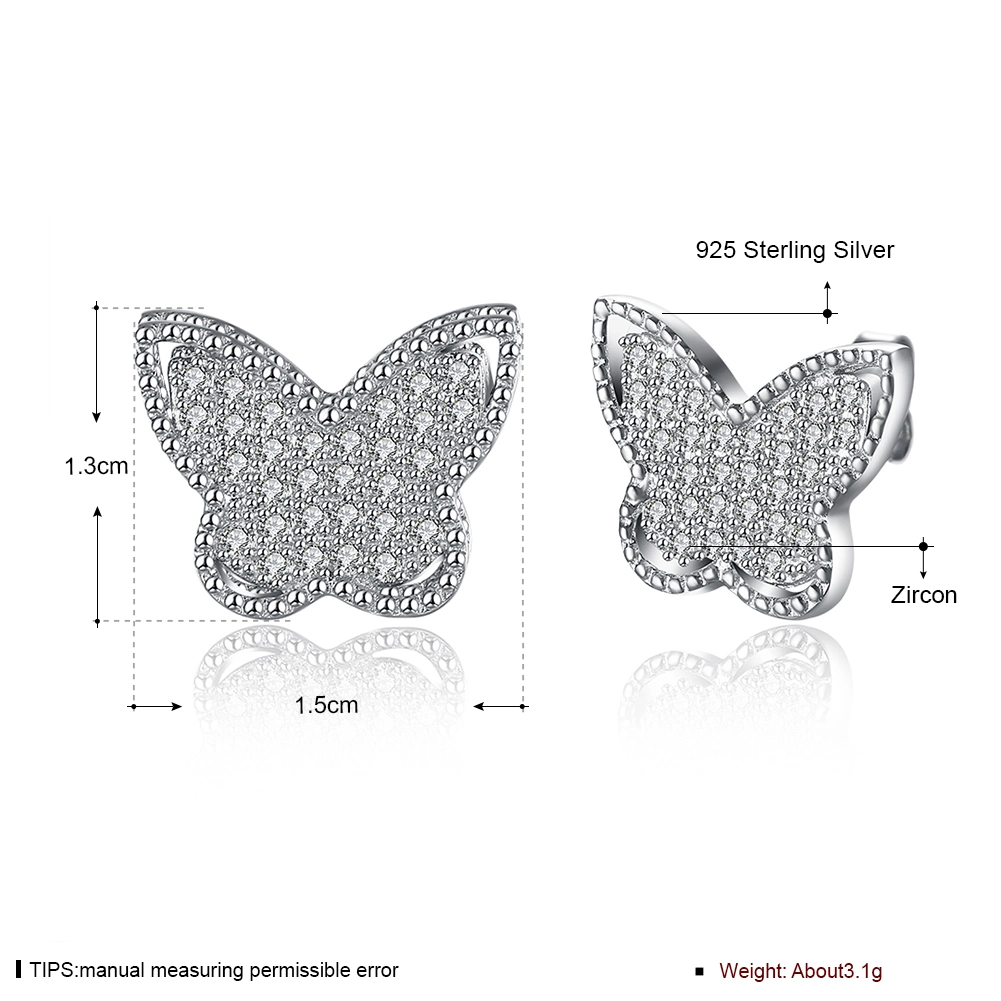 925 Sterling Silver Butterfly Shape Ear Stud Zircon Earrings