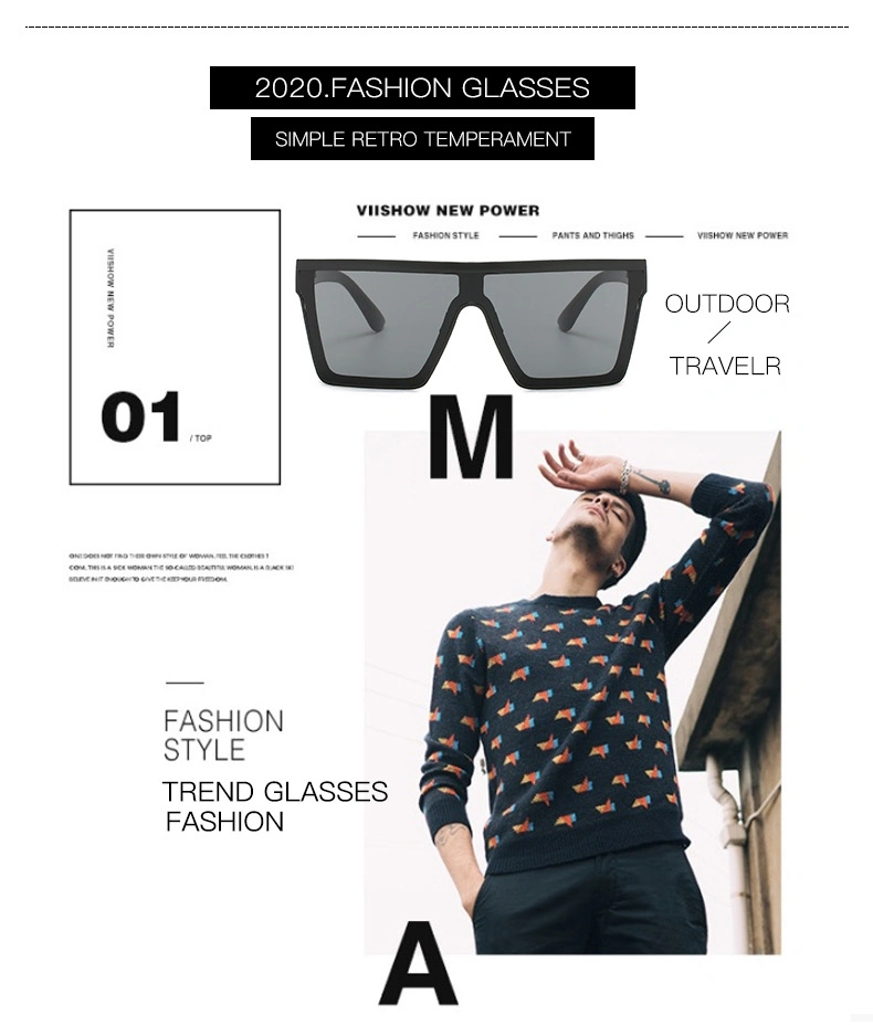 New Arrivals Black Frame Oversize Plastic Square Sunglasses for Men Male