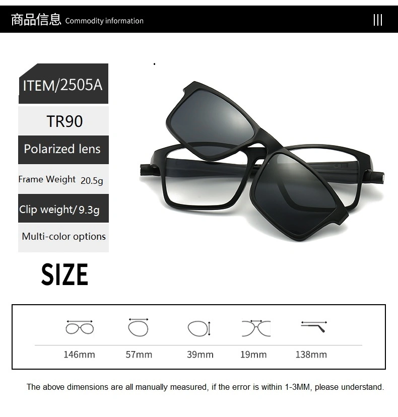 Ready Goods Eyeglass Frames with Clip on Sunglasses Magnetic Clip-on Frame Eyewear Polarized Tr90