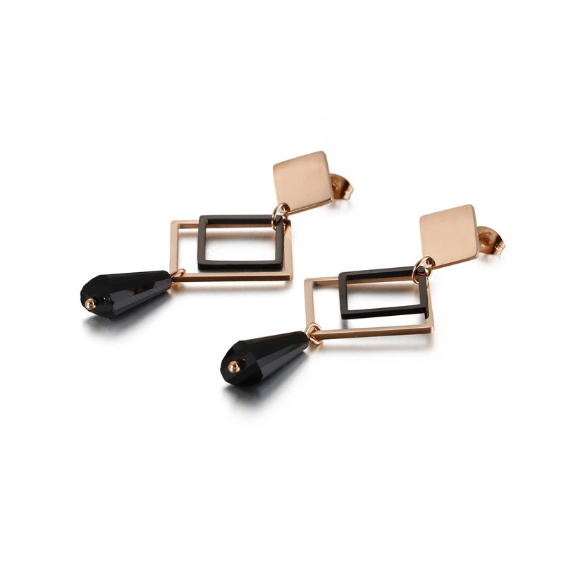 Geometric Diamond Crystal Beads Gold-Plated Stainless Steel Earrings Stud