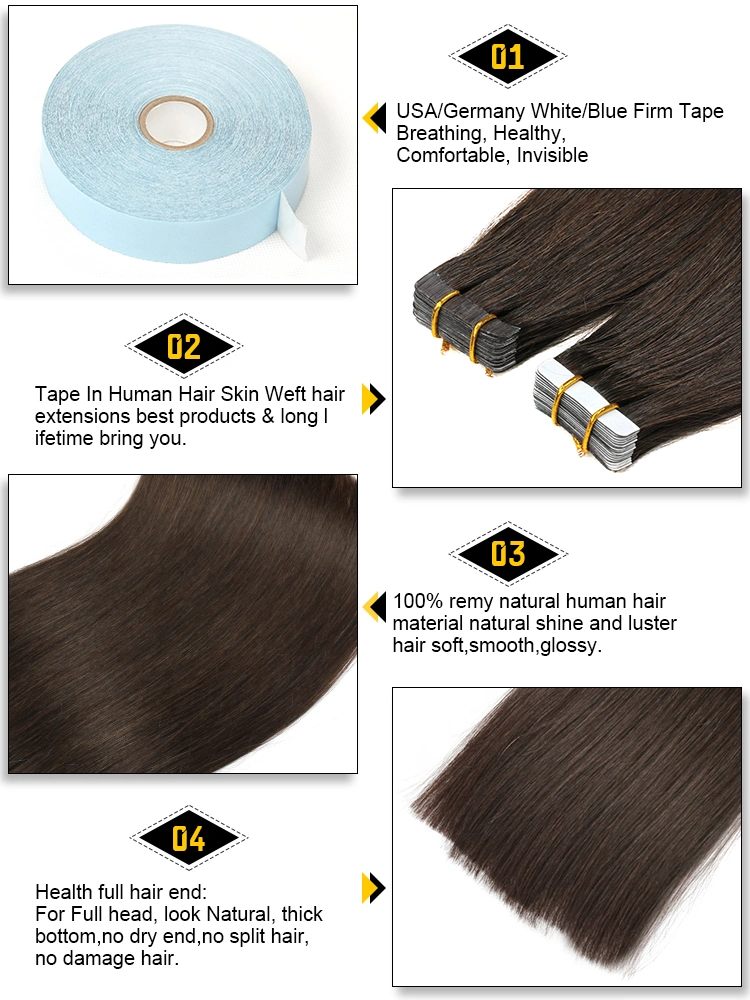 Good Feedback 8A Grade Straight Tape Hair Extension, 16 Inches Real Tape in Human Hair Extensions