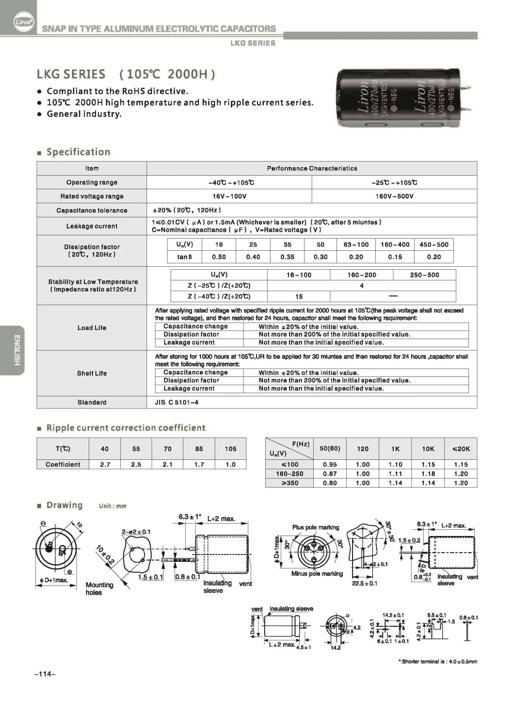 35 X 35mm Snap-in Type Aluminum Electrolytic Capacitor in 330UF 450V 105° C Properties