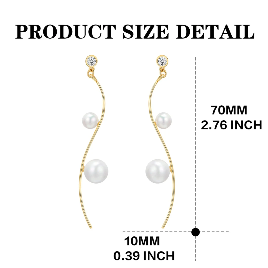 Pearl Dangle Earrings for Women Gold Tone Long Drop Bridal Earring with Cubic Zirconia