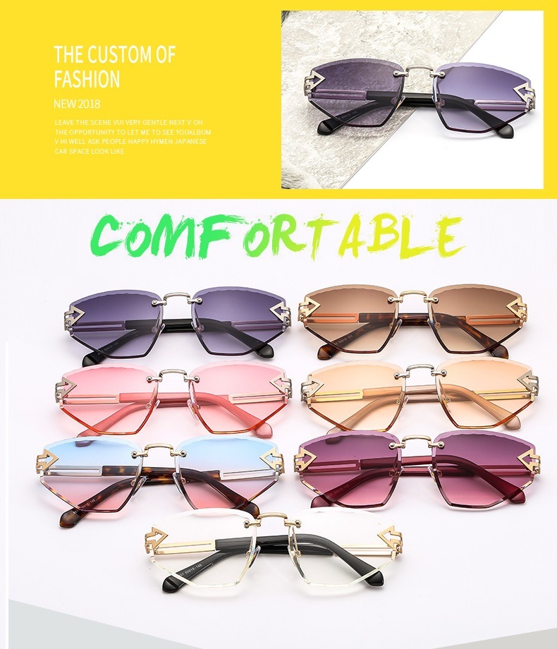 Hot Selling Fashion Women Oversized Rimless Square Sunglasses