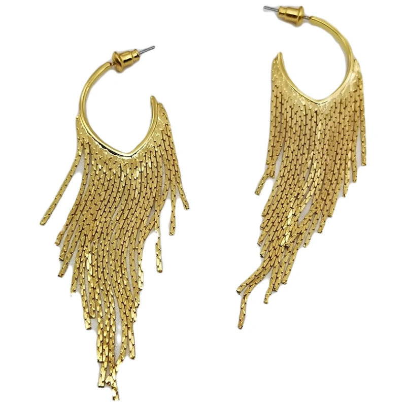 Super Fairy Fashion Women Temperament Long Gold Tassel Earrings Jewelry