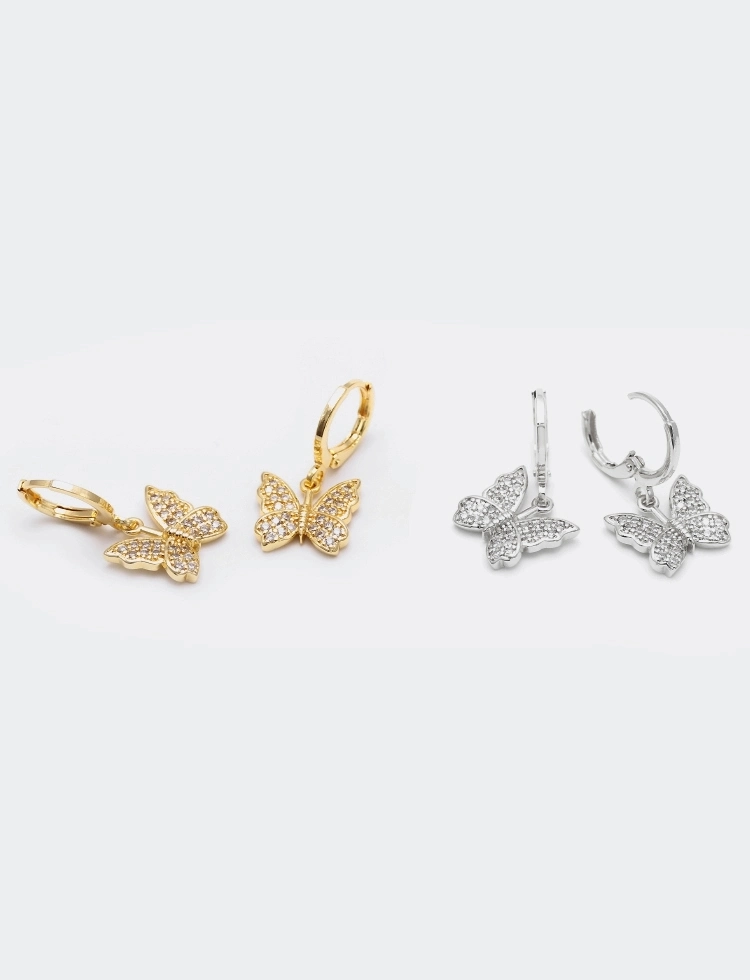 2020 Fashion Jewelry 18K Gold Plated Cubic Zirconia Brass Drop Earrings Butterfly Earrings