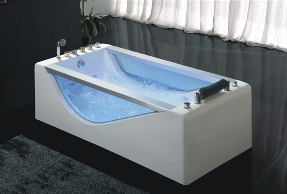 One Person Tempered Glass Side Small Freestanding Square Bathtub