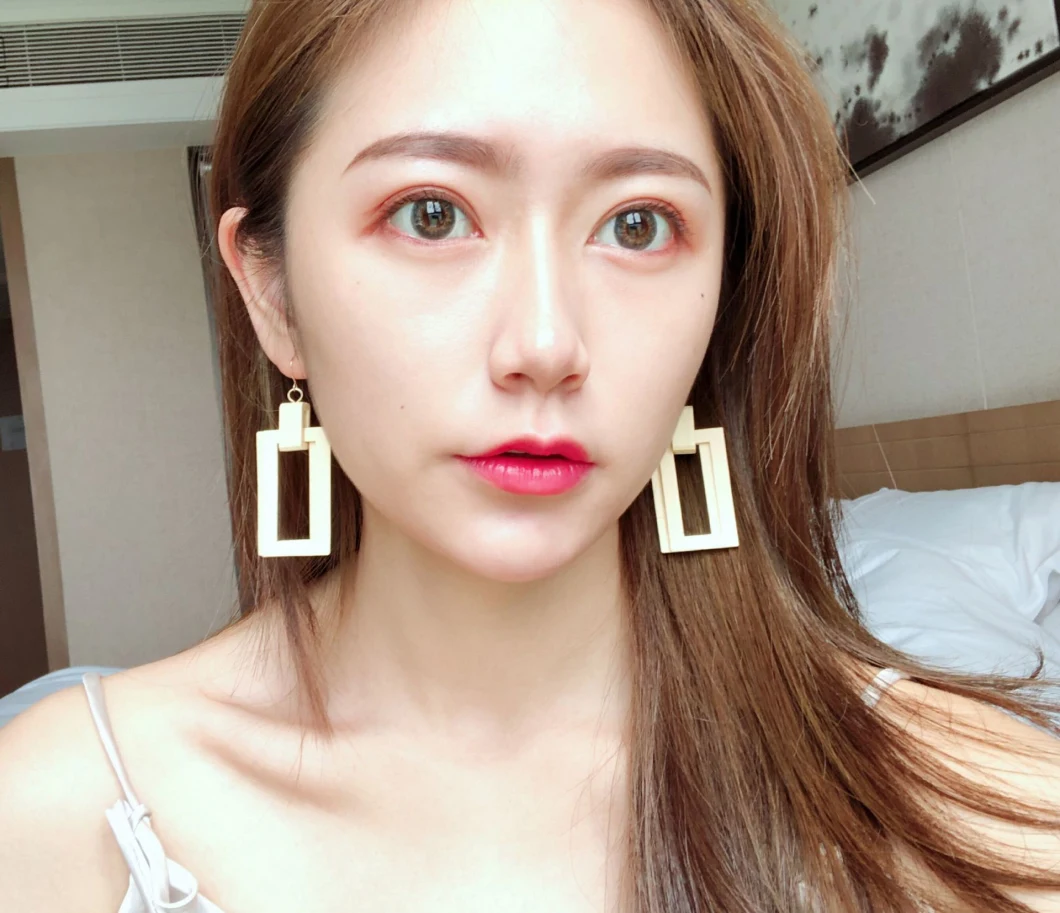 Korean Style Geometric Rectangular Eardrop Wooden Earrings