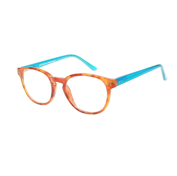 Fashionable Oval Shape Reading Glasses Demi Frame with Blue Temple