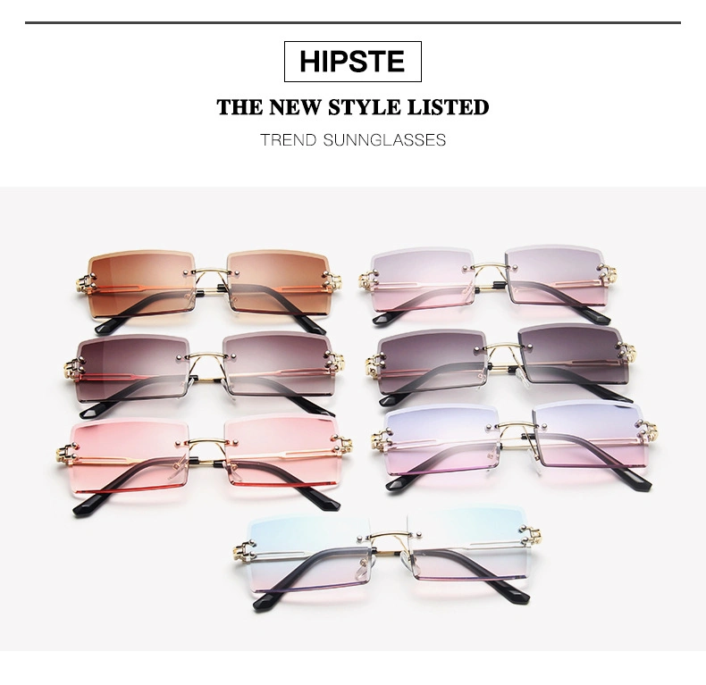 New Rimless Cut Sunglasses Ladies Square Web Celebrity Gradient Shades Cross - Border Fashion Street Shot Glasses