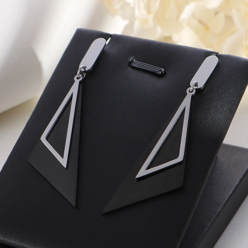 Geometric Black Diamond-Shaped Gold-Plated Stainless Steel Earrings Stud
