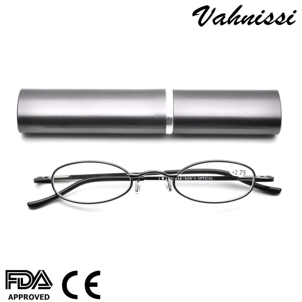 Aluminum Pen Case Tube Small Round Shape Metal Reading Glasses with Silicone Nose Pad