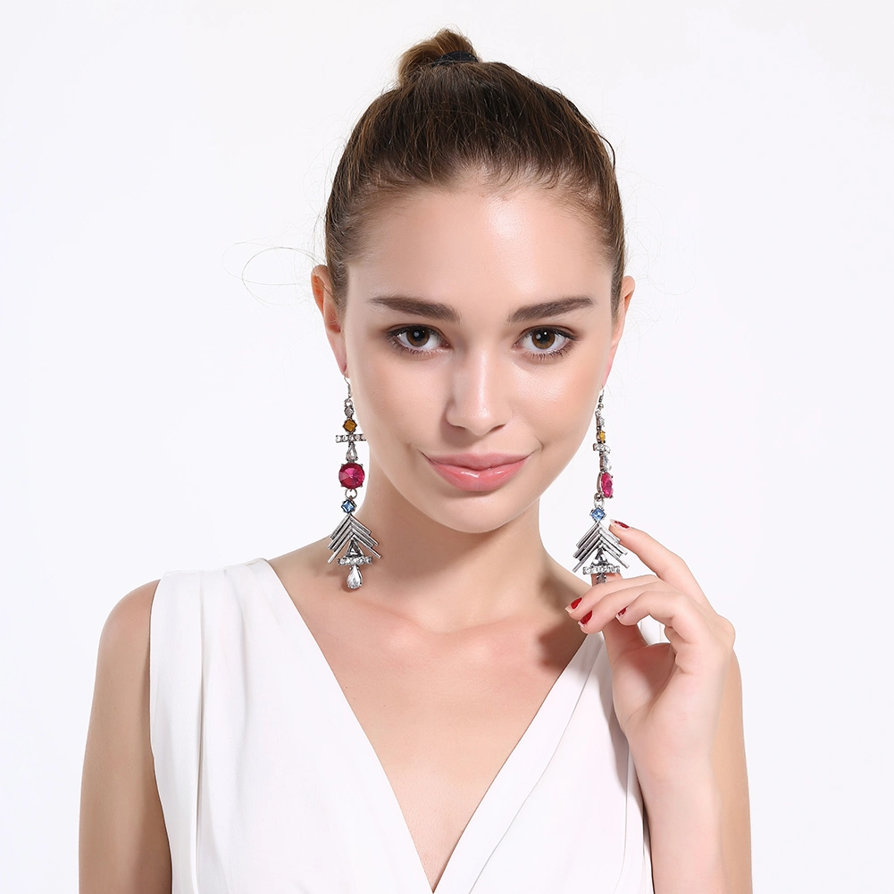 2017 Exaggerated Eardrop Antique Silver Plated with Glass Earrings