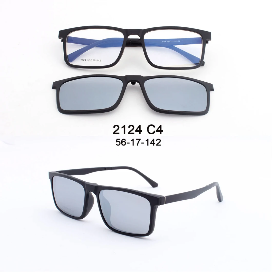 Tr90 Eyeglasses Frames with 5 Sunglasses Clips Polarized Magnetic Clip on Glasses