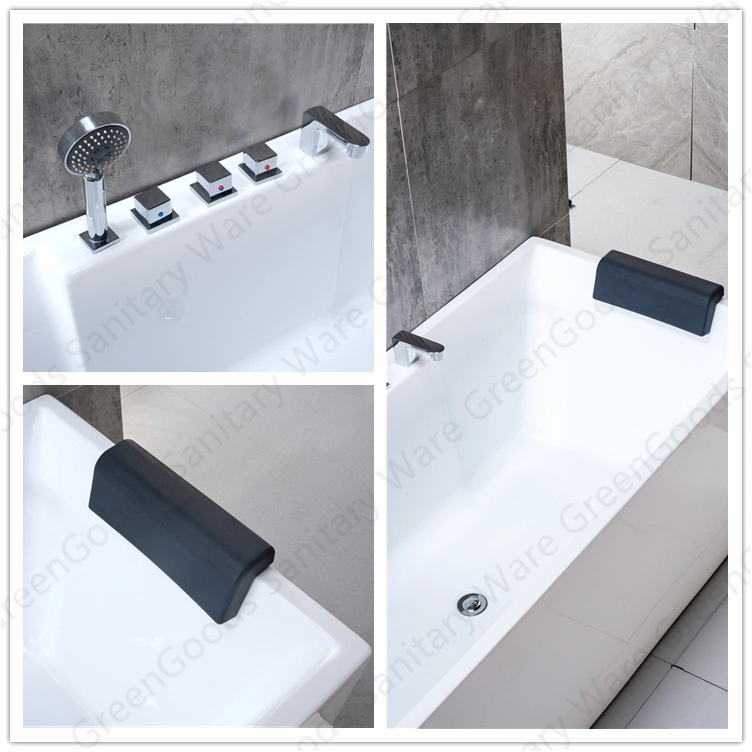 Rectangle Acrylic Free Standing Bathtub with Pillow and Tap