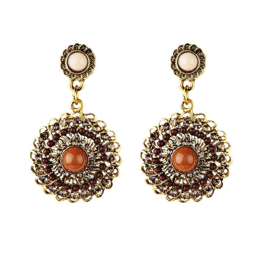 Retro Elegant Statement Jewelry Classic Bohemian Sun Flower Crystal Stud Earrings