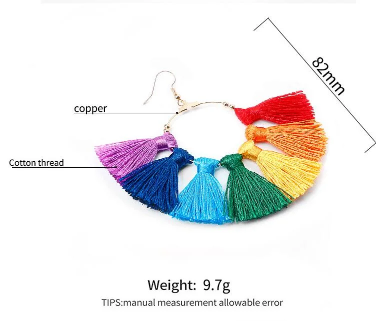 Tassel Earrings for Women Fashion Bohemian Earring Colorful Long Layered Thread Ball Dangly Earrings Tassel Stud Earrings Set