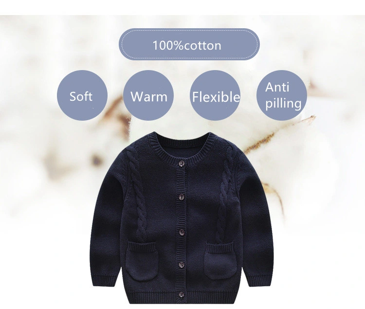 2021 Boys Stylish Cotton Solid Cardigans Kids Sweater Little Boys Pullovers Round Neck Knitted Long Sleeve Stitching Sweater
