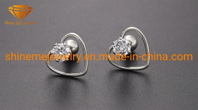 Fashion Titanium Steel Heart Earrings Stainless Steel Needle Love Heart Shaped Zircon Earrings Female Jewelry Er2903