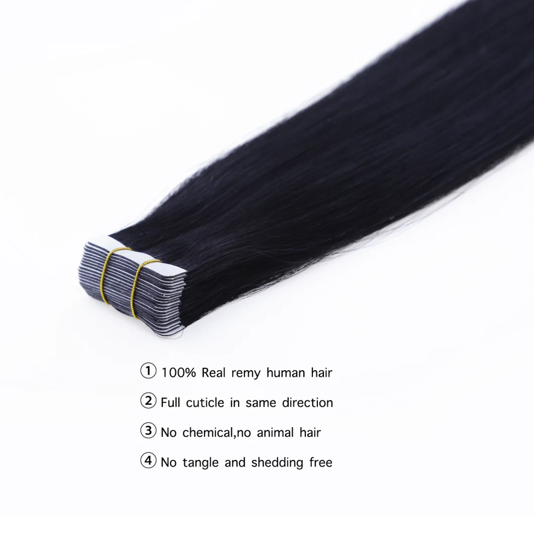 Blue Tape Human Hair Extension 1# 20PCS Straight Skin Weft Natural Hair Adhesive Tape Hair