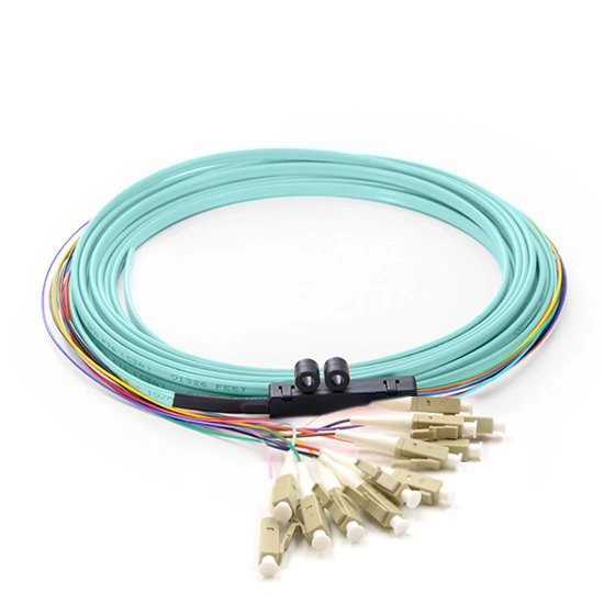 Ribbon Flat Fiber 12 Colored 12 Fibers 100% 3D Interferometer Tested IEC Grade B 10gbps Ethernet LC 50/125um mm Om3 LSZH Fiber Optic Pigtail