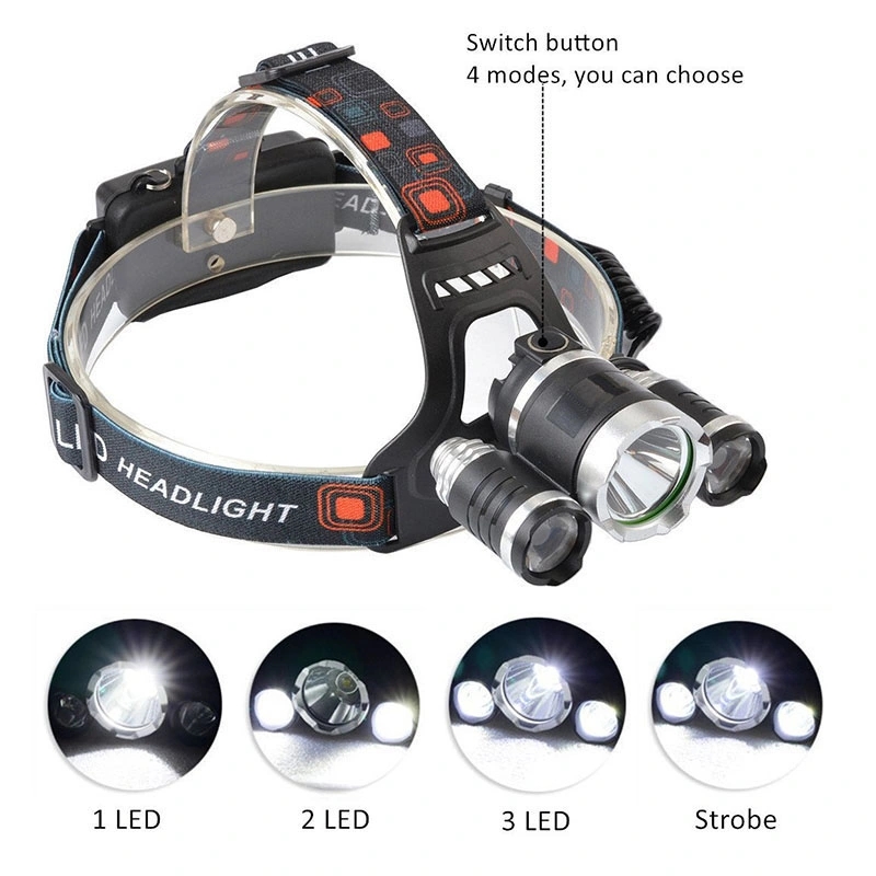 3xt6 LED Headlamp Flashlight USB Headlight 18650 Torch Work Light