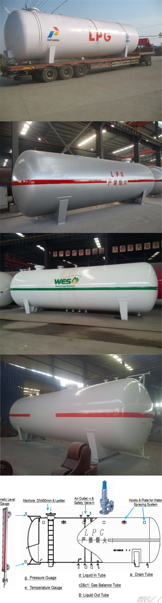 100cbm LPG Gas Bullet Tank 50mt LPG Storage Tank