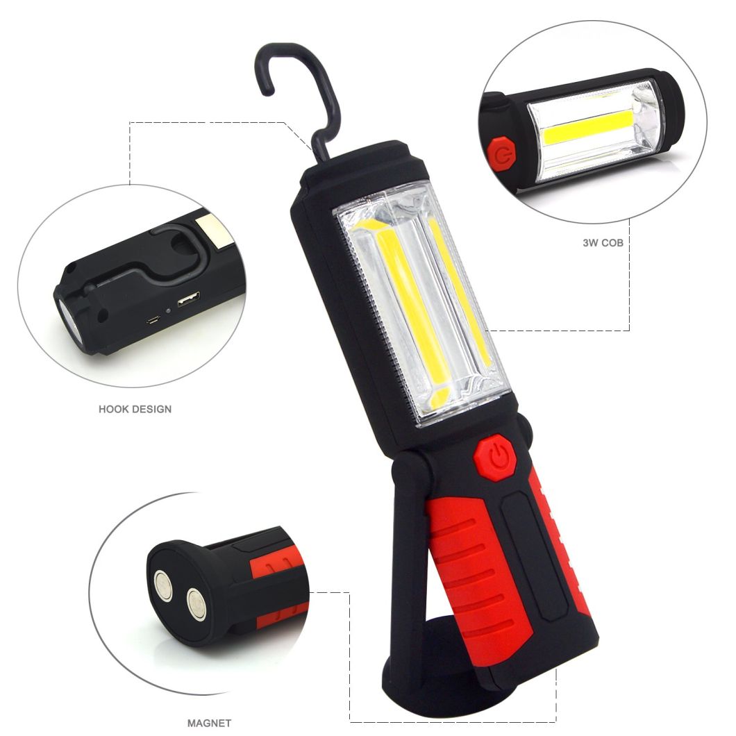 Rechargeable COB LED Work Light Portable Torch Lighting Flashlight with Magnet and Hook