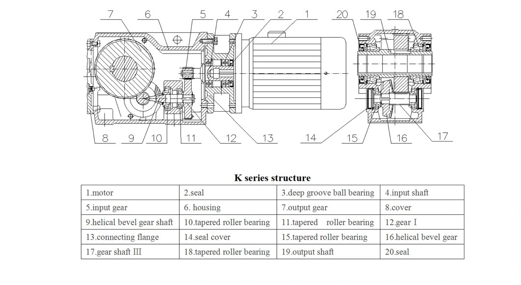 K Series High Torque Right Angle Rigid Tooth Flank Helical Spiral Bevel Gearbox