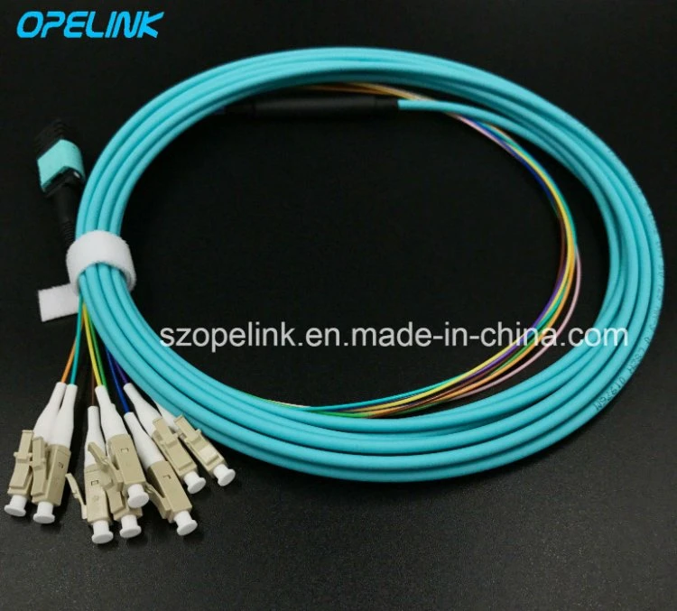 MTP/MPO-LC Om3 Round Cable Fanout 0.9mm Fiber Optic Patch Cable
