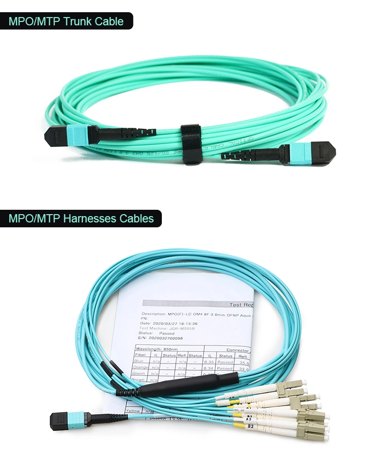 100% 3D Tested with Testing Report MTP / MPO -LC 8 Core, 12core, 24core 40g /100g MPO Cable Patch Cord