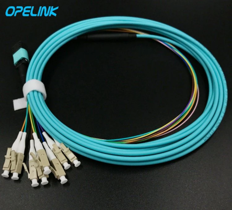 MTP/MPO-LC Om3 Round Cable Fanout 0.9mm Fiber Optic Patchcord