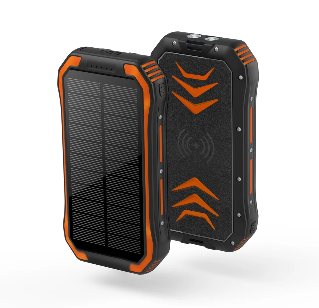 30000mAh Waterproof Wireless Solar Power Bank for Mobile Charger with LED Flashlight for Emergency Sos