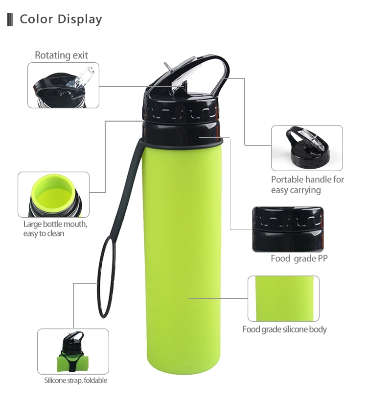 Wholesale FDA LFGB Approved Silicone Water Bottle Factory Supply Nice-Looking Collapsible Sports Water Bottle 600ml