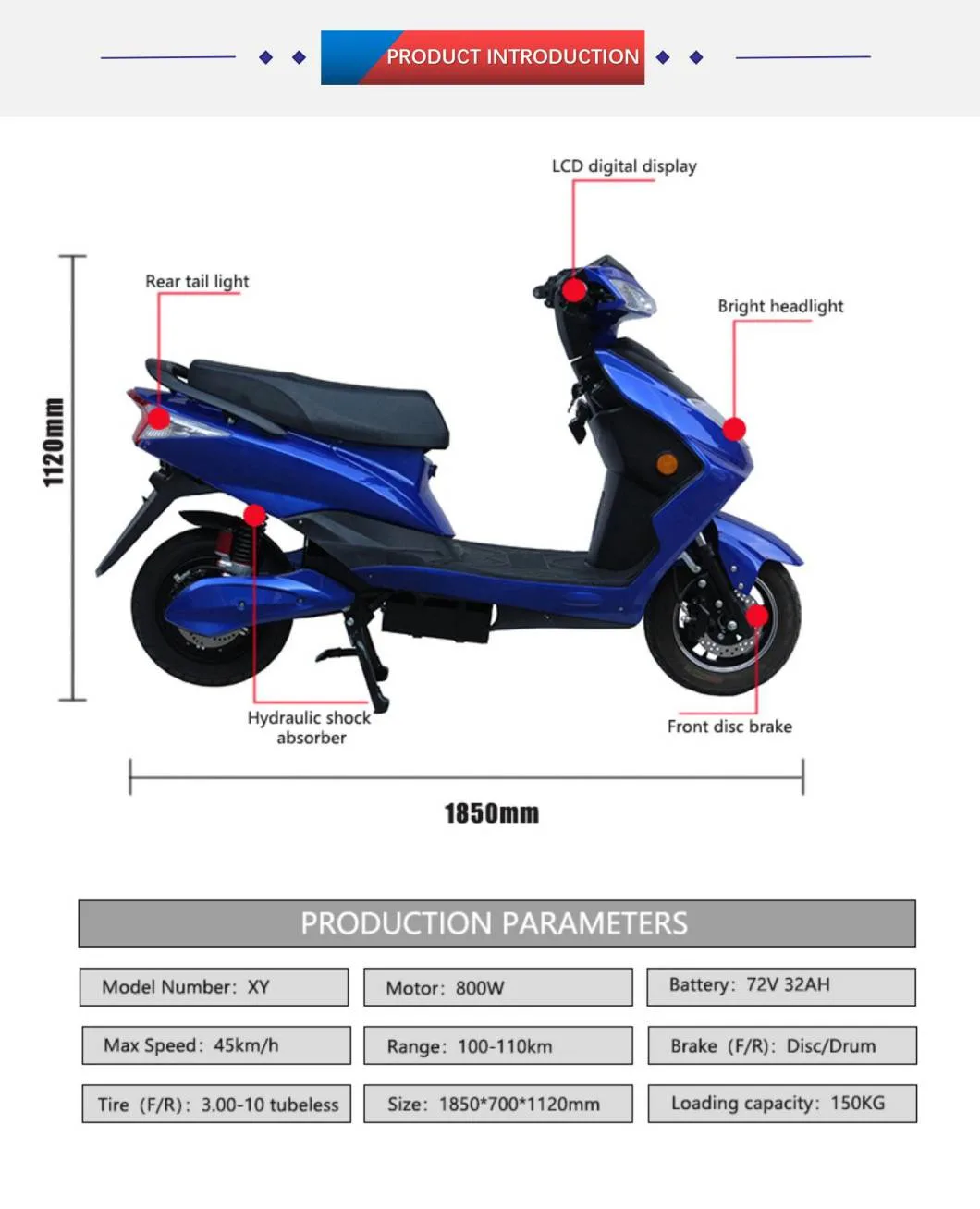 2021 Warehouse Powerful 800W 10inch Wheel Long Range Electric Motorcycle for Sale